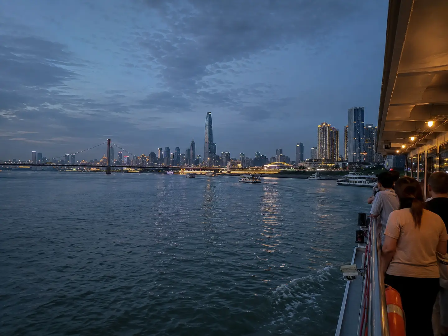 Wuhan’s Yangtze riverfront at blue hour
