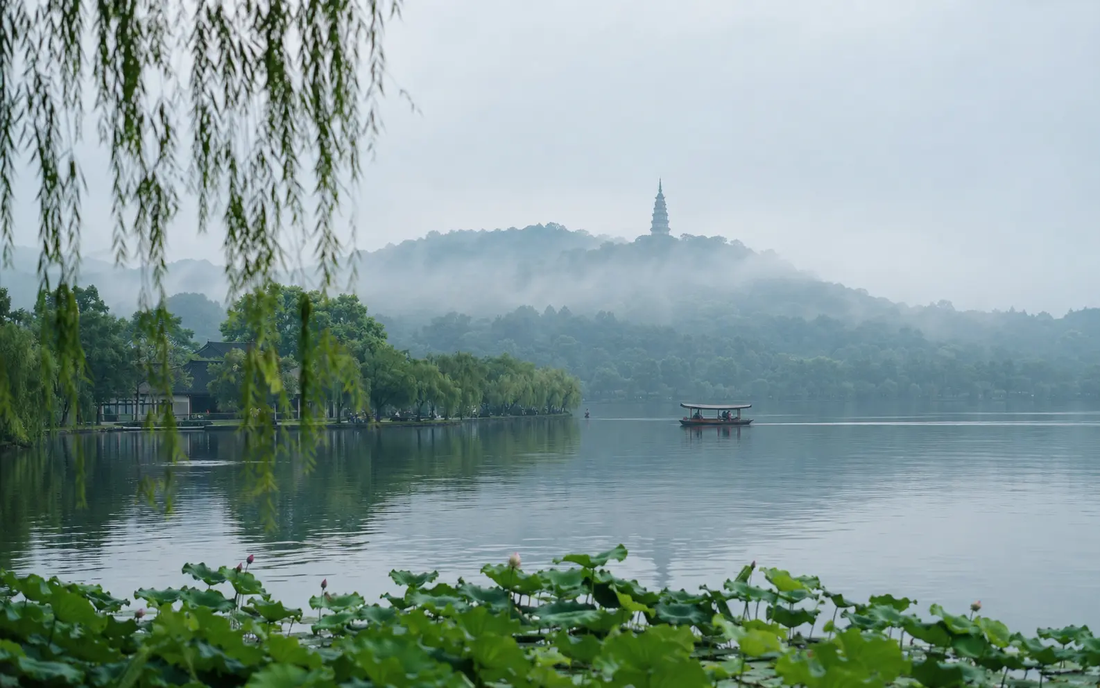 Misty West Lake landscape in Hangzhou